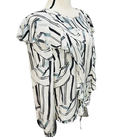 NICOLE MILLER ARTELIER long sleeve knot front printed blouse top size small - Picture 8 of 13